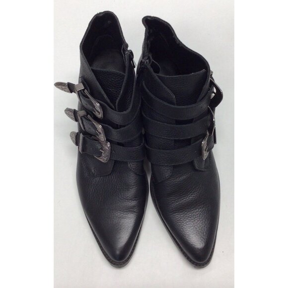 ASOS Black Leather Silver Buckle Boots Booties With Heel Women’s Size 10 - Picture 2 of 16
